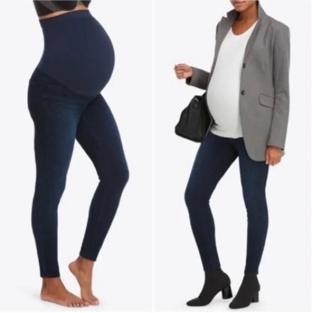 Spanx Leggings Womens Small Maternity Blue Jeanish High Waist Stretch Casual